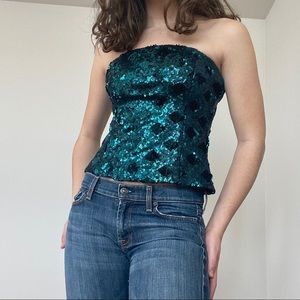 blue/green sequin bustier top from zara!!